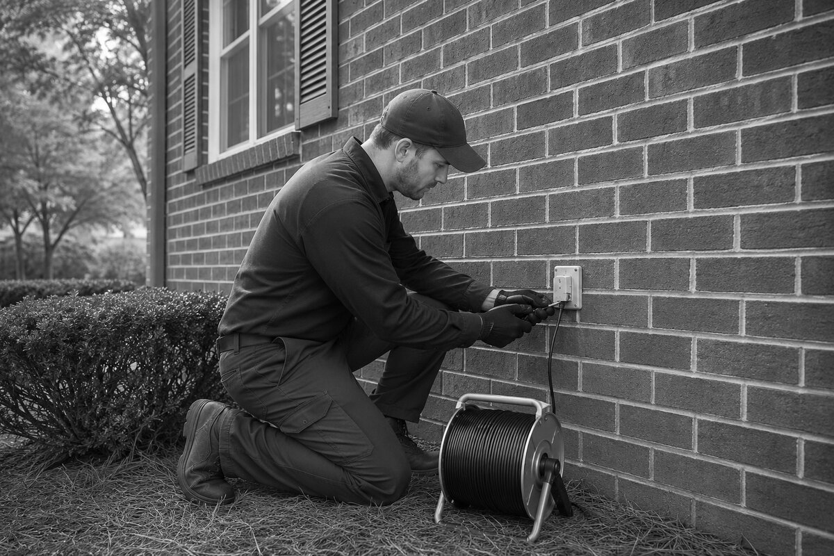 Technician at the door before a scheduled installation